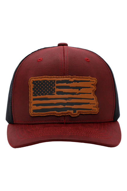 Rifle American Flag Oiled Faux Leather Trucker Hat
