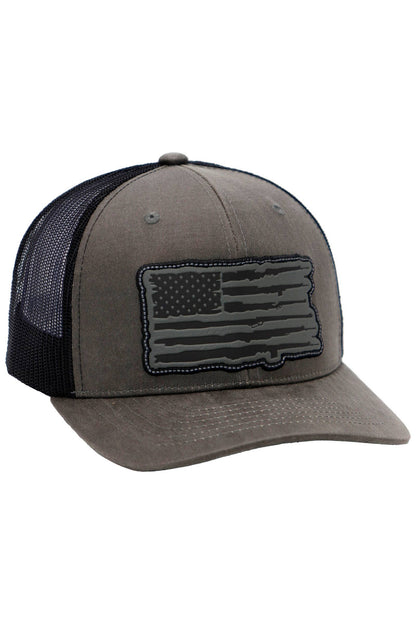 Rifle American Flag Oiled Faux Leather Trucker Hat