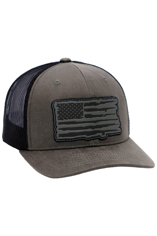 Rifle American Flag Oiled Faux Leather Trucker Hat
