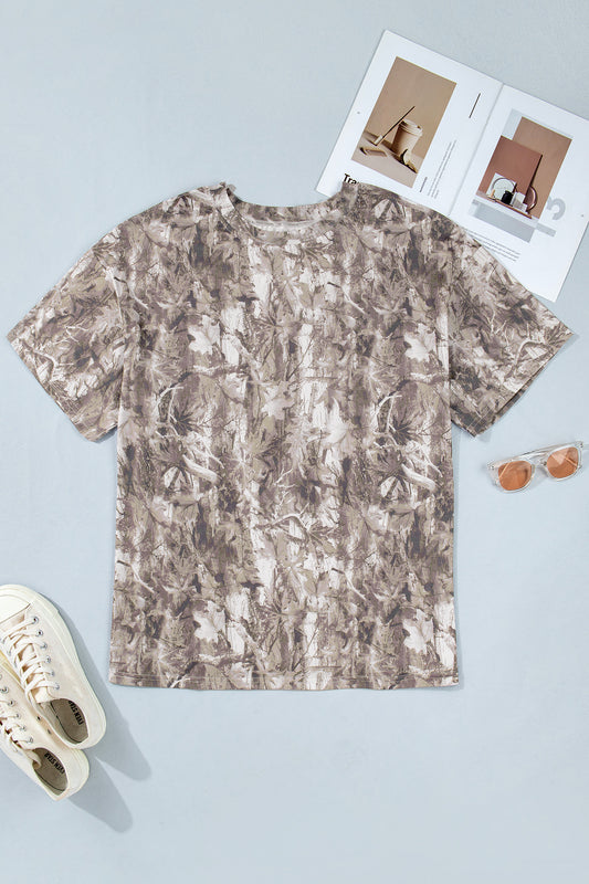 Khaki Plus Size Woodland Camouflage Print T Shirt