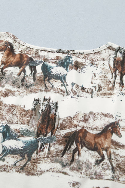 White Western Galloping Horses Printed Slim Fit T Shirt