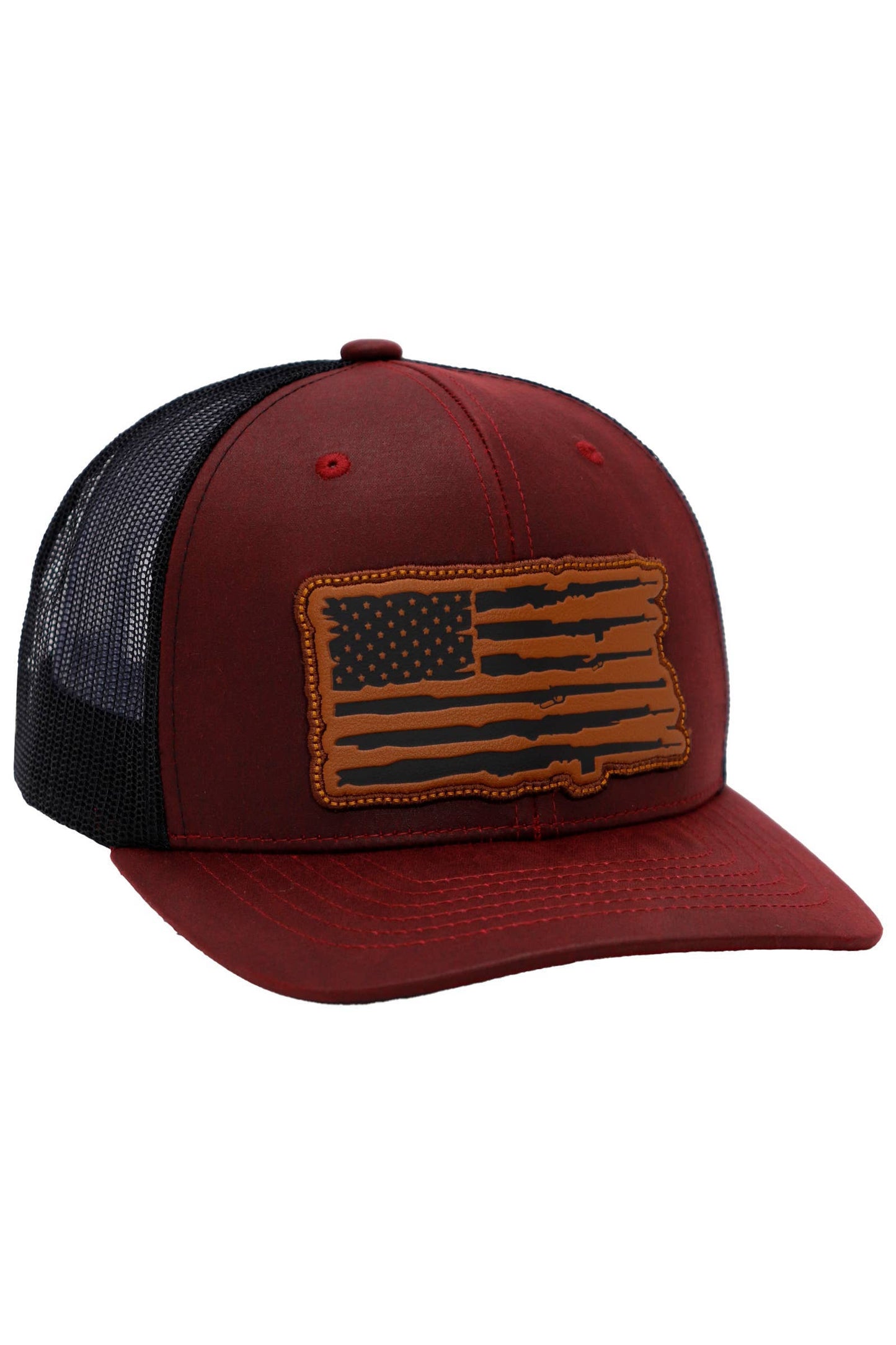 Rifle American Flag Oiled Faux Leather Trucker Hat