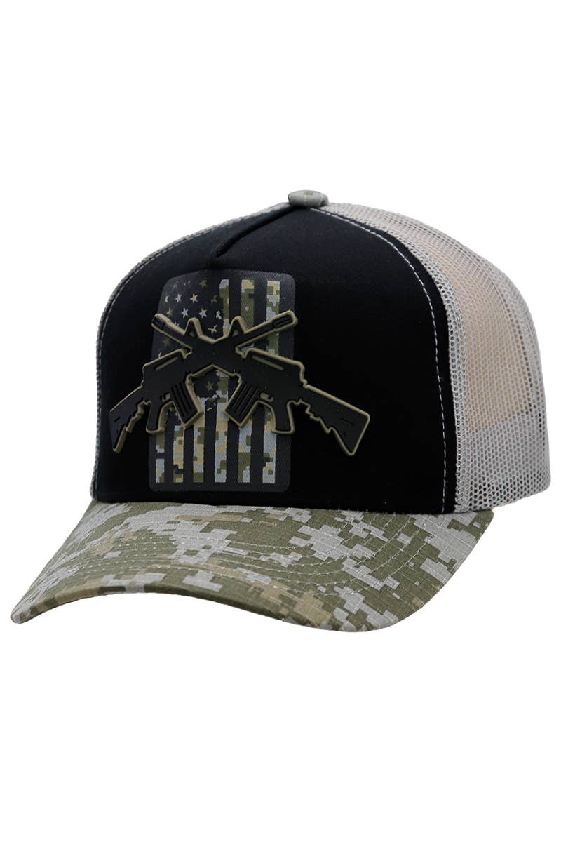 Cross Rifle American Flag Digital Camo Trucker Hat