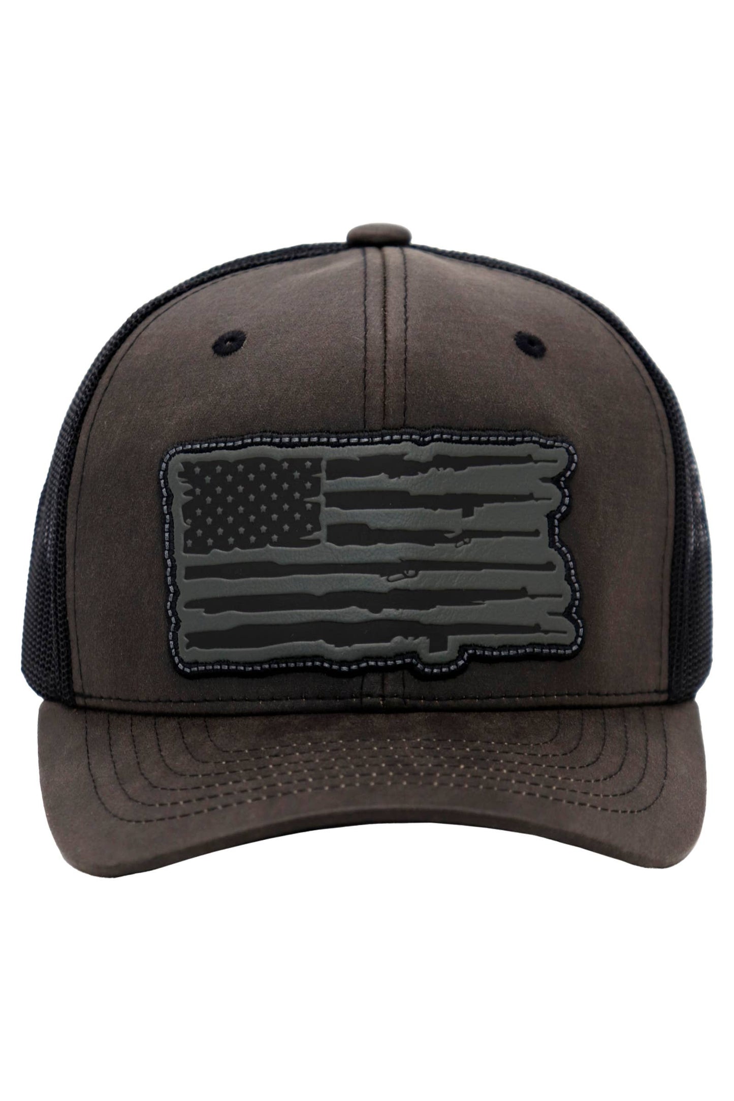 Rifle American Flag Oiled Faux Leather Trucker Hat