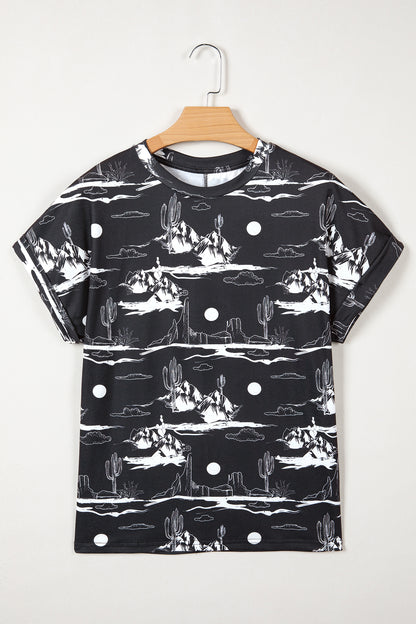 White Desert Sand Print Short Sleeve Knit Top