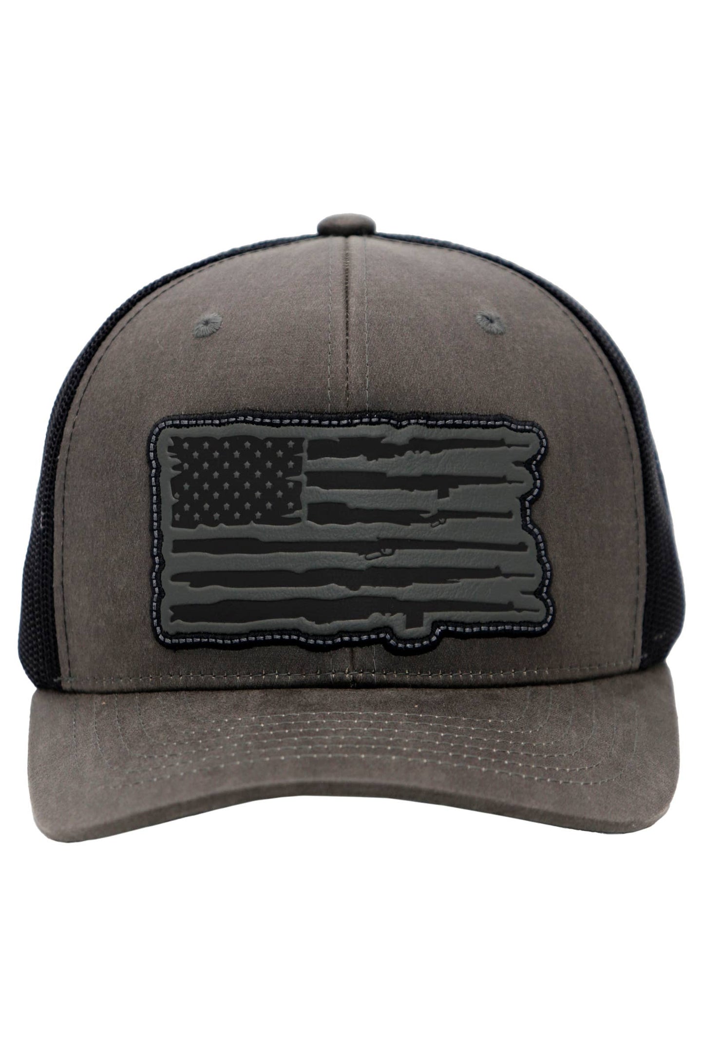 Rifle American Flag Oiled Faux Leather Trucker Hat