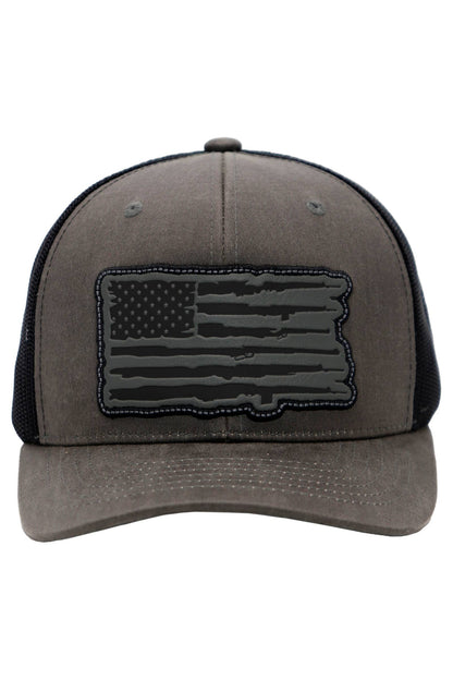 Rifle American Flag Oiled Faux Leather Trucker Hat