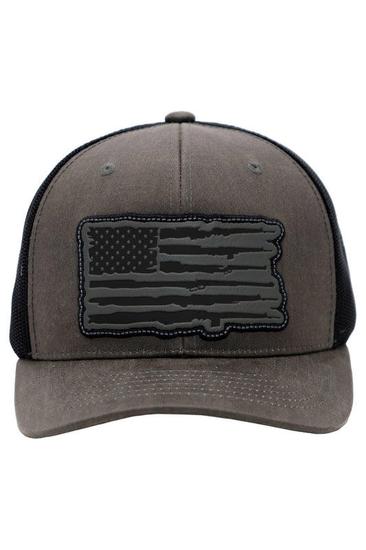 Rifle American Flag Oiled Faux Leather Trucker Hat