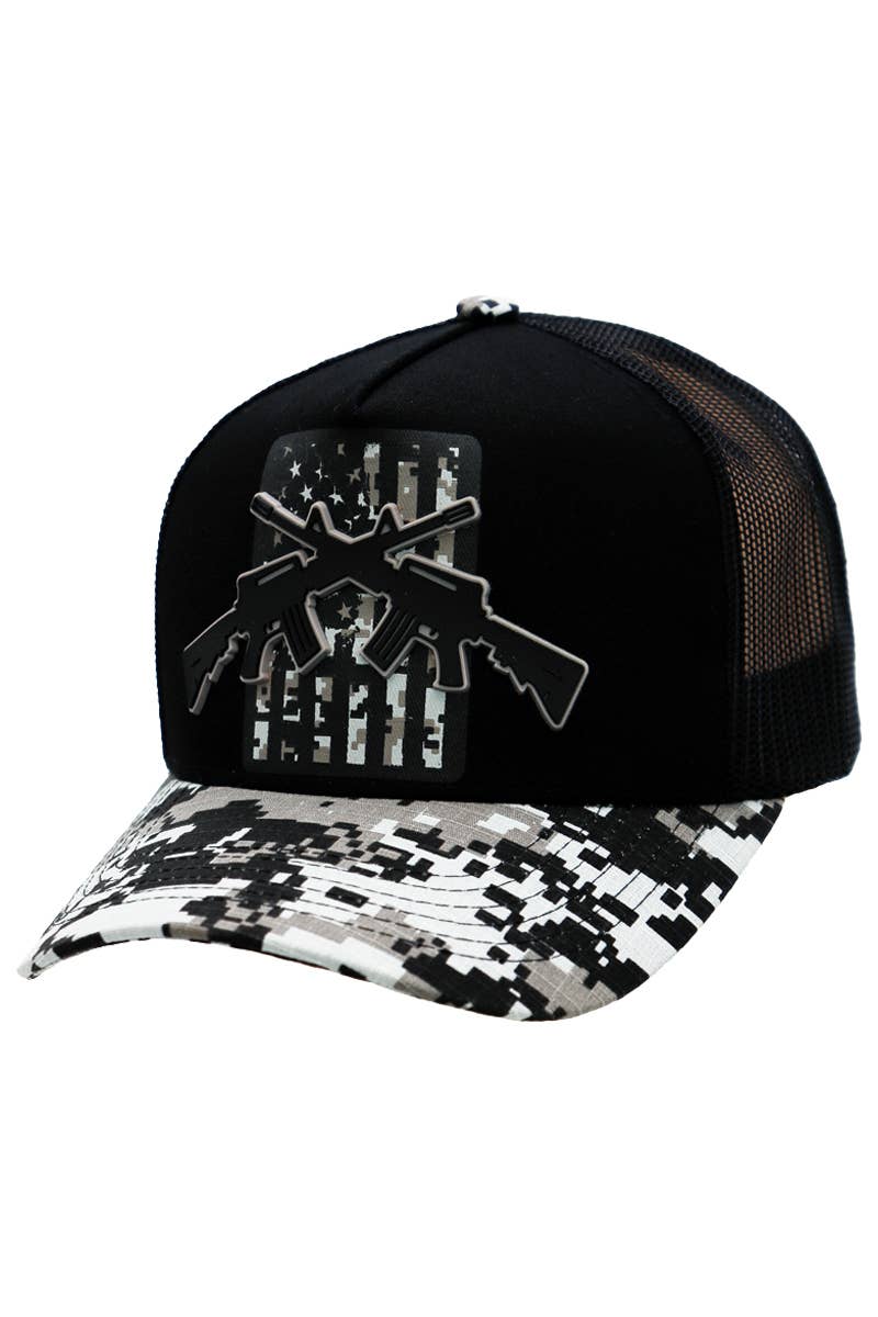 Cross Rifle American Flag Digital Camo Trucker Hat