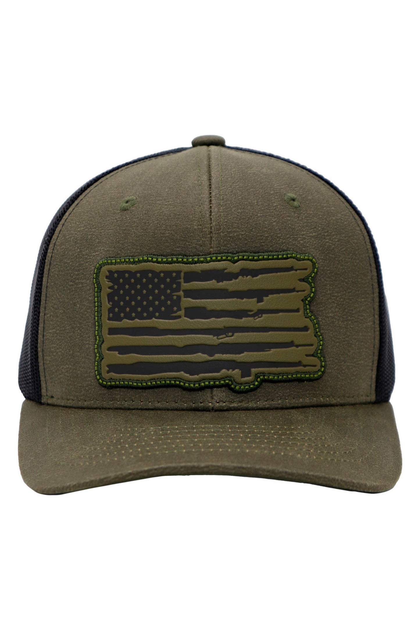 Rifle American Flag Oiled Faux Leather Trucker Hat