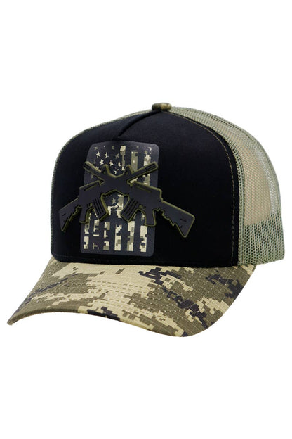 Cross Rifle American Flag Digital Camo Trucker Hat
