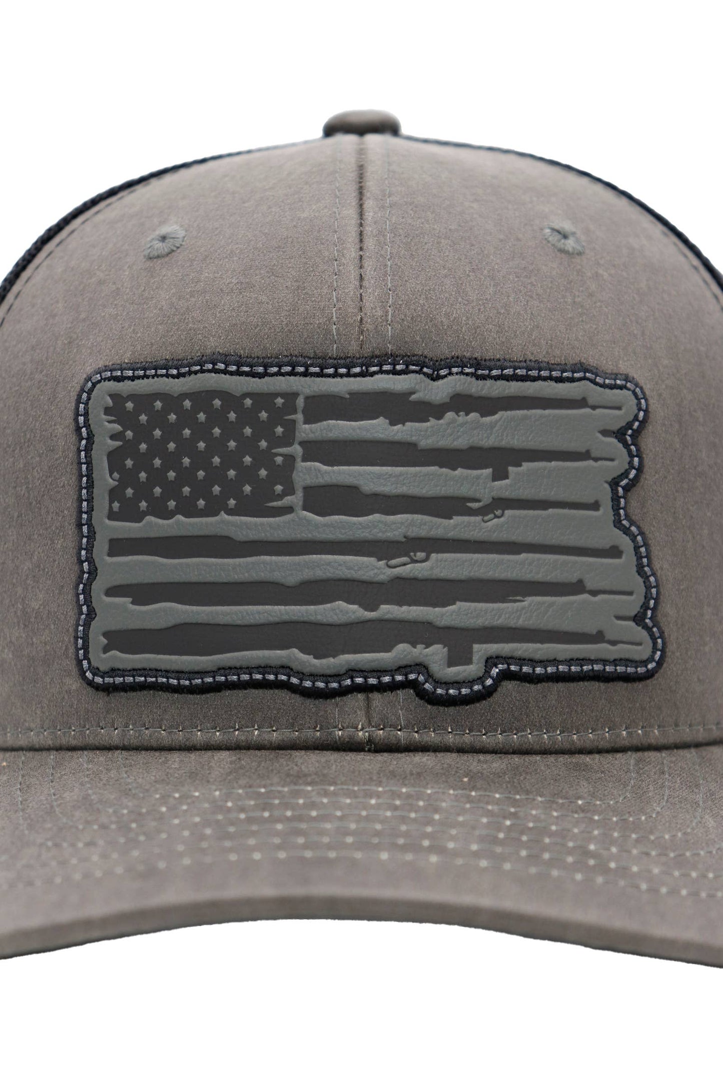 Rifle American Flag Oiled Faux Leather Trucker Hat