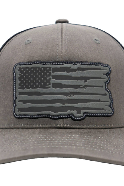 Rifle American Flag Oiled Faux Leather Trucker Hat