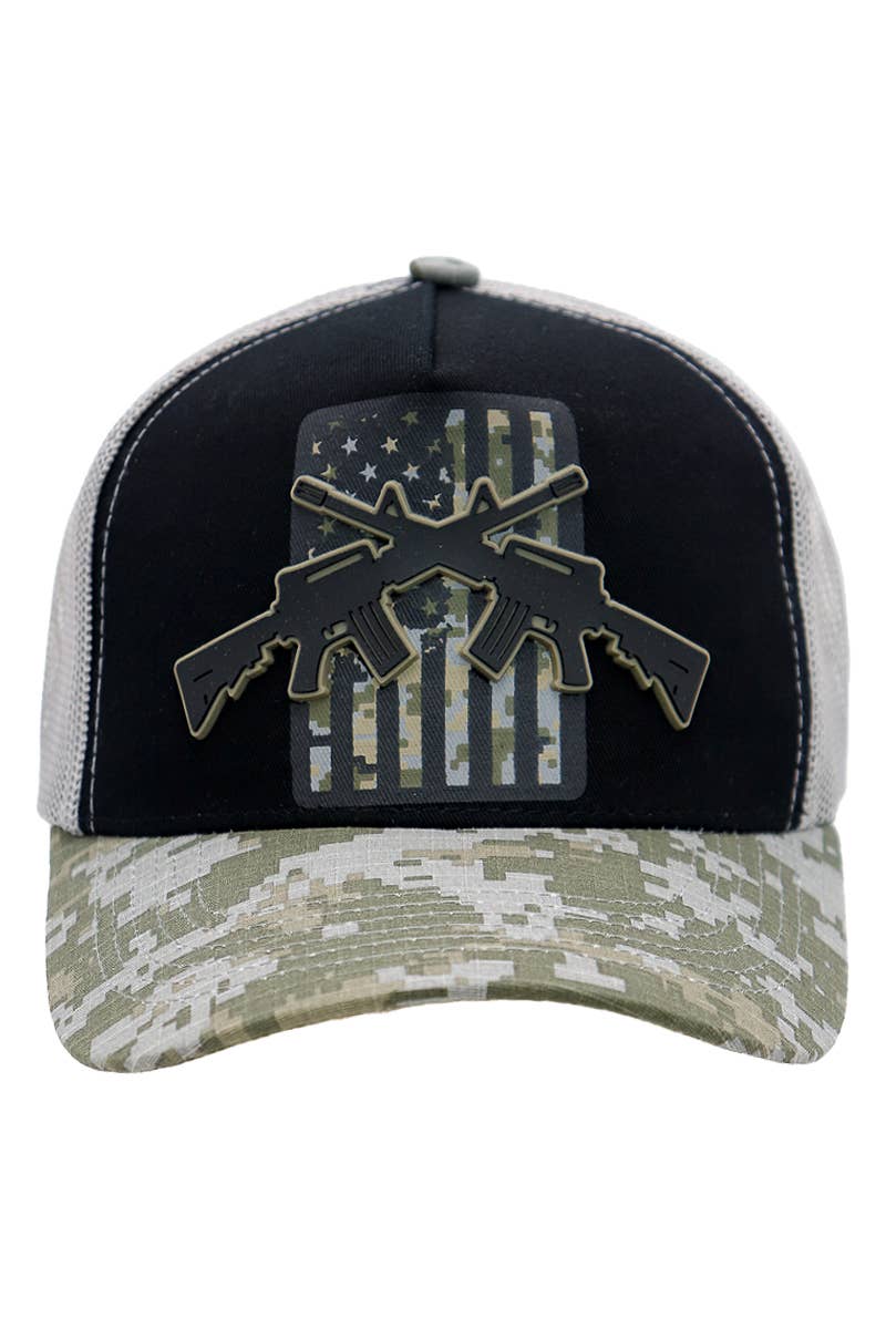 Cross Rifle American Flag Digital Camo Trucker Hat