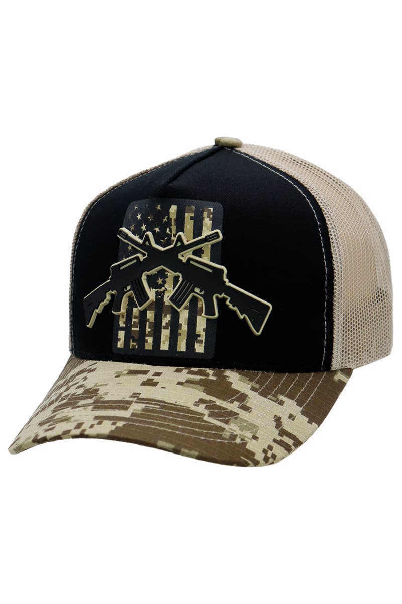 Cross Rifle American Flag Digital Camo Trucker Hat